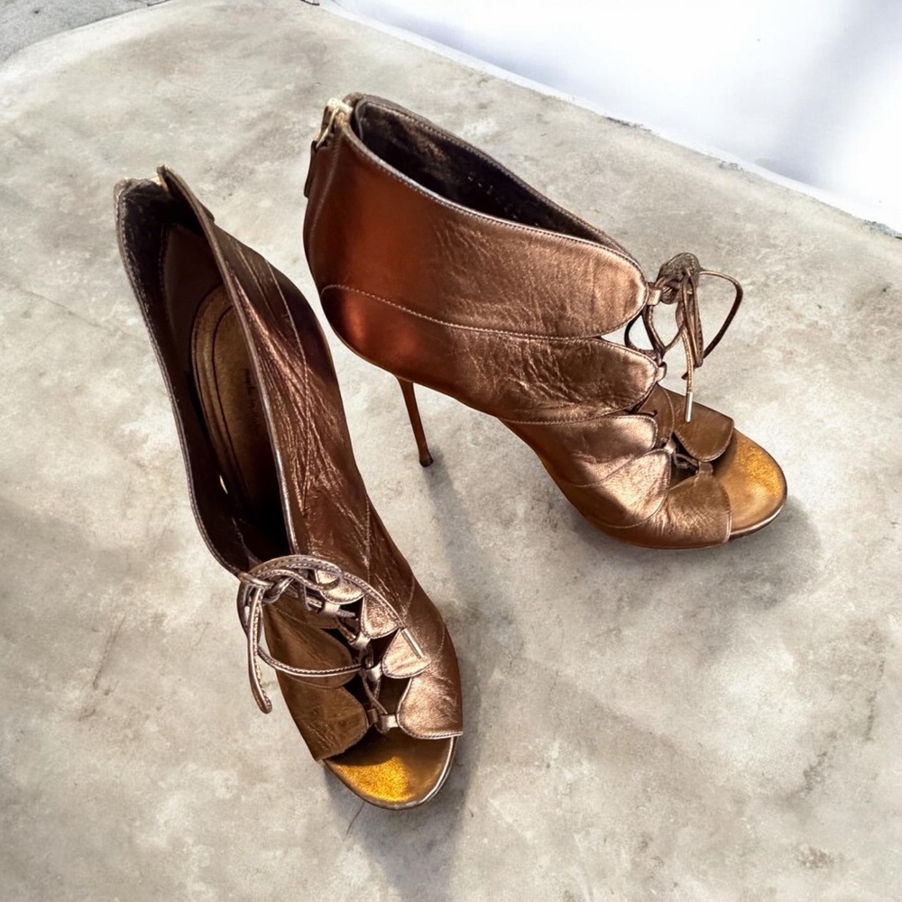 Gucci Bronze Lace-Up Heels